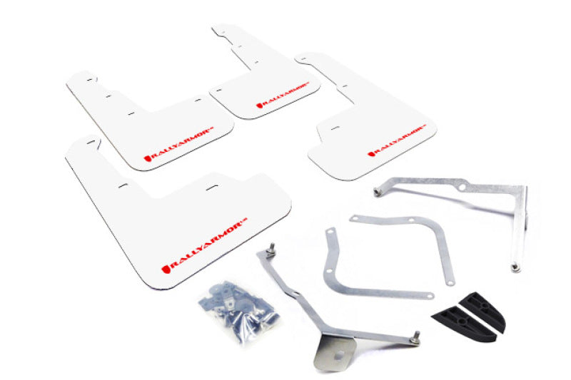 Rally Armor UR Mud Flaps - Universal - White/Red Logo - #MF32-UR-WH/RD