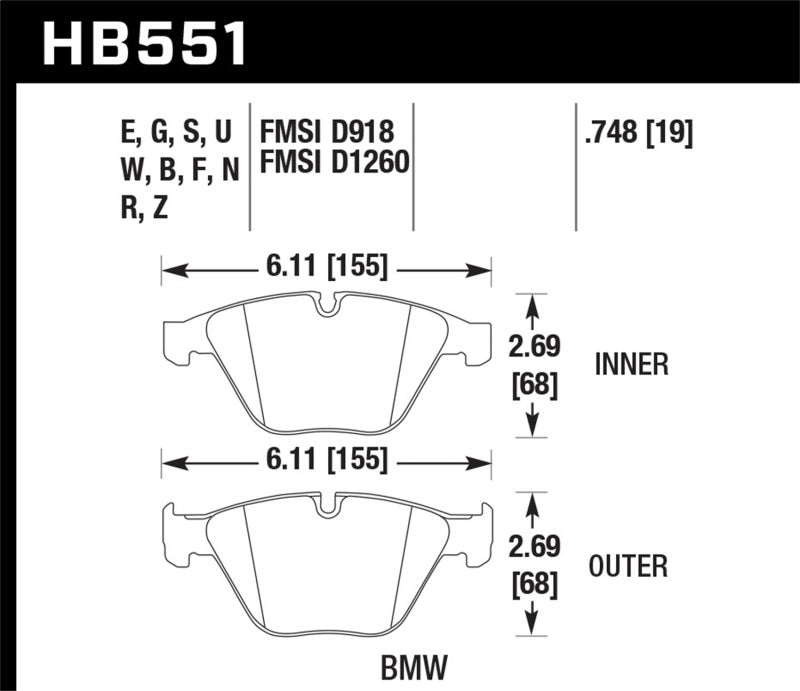Hawk Performance HB551E.748 Blue 9012 Motorsport Brake Pads