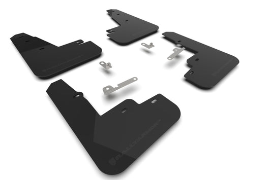 Rally Armor Mud Flaps - 2021-2025 Ford Mustang Mach-E - RAL UR Blk Flap/Met. Blk Logo - #MF96-UR-BLK-MBK