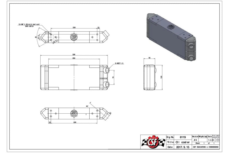 CSF 8119 Univ Dual-Pass Oil Cooler - M22 x 1.5 - 13in L x 4.75in H x 2.16in W