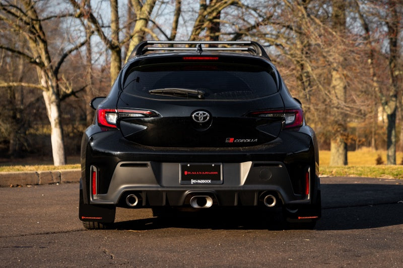 Rally Armor Mud Flaps - 2023-2026 Toyota GR Corolla - RAL UR Blk Flap/Dark Grey Logo - #MF89-UR-BLK-DGRY