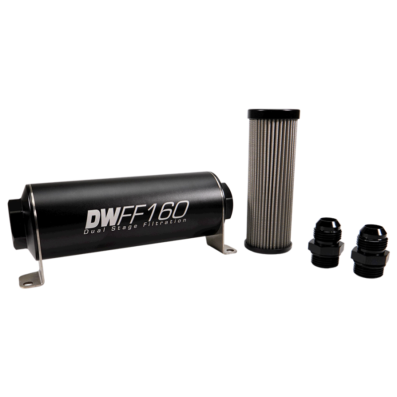 DeatschWerks Stainless Steel 10AN 5 Micron Universal Inline Fuel Filter Housing Kit (160mm)