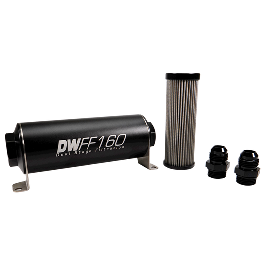 DeatschWerks Stainless Steel 10AN 5 Micron Universal Inline Fuel Filter Housing Kit (160mm)