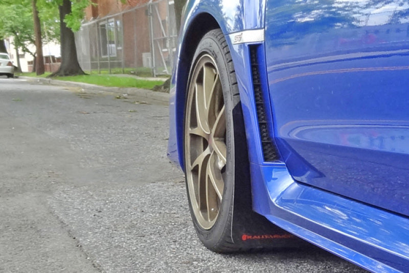 Rally Armor UR Mud Flaps - 2015-2021 Subaru WRX / WRX STI - Black/Blue Logo - #MF32-UR-BLK/LBL