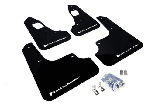 Rally Armor UR Mud Flaps - 2008-2017 Mitsubishi Lancer - Black/White Logo - #MF10-UR-BLK/WH