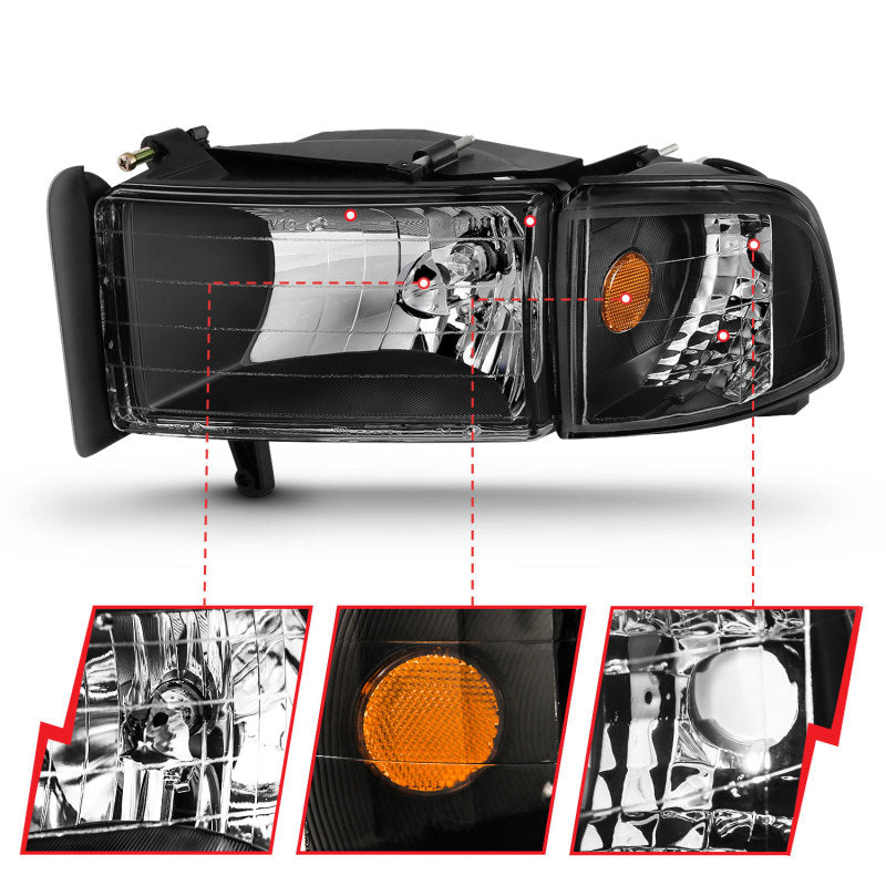 ANZO 1994-2002 Dodge Ram 2500 Crystal Headlights - Corner Light 2PC