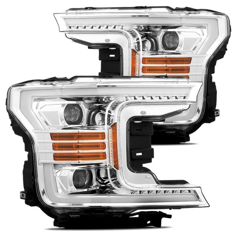 AlphaRex 880175 18-20 Ford F-150 LUXX LED Projector Headlights Plank Style Chrome w/Activation Light/DRL