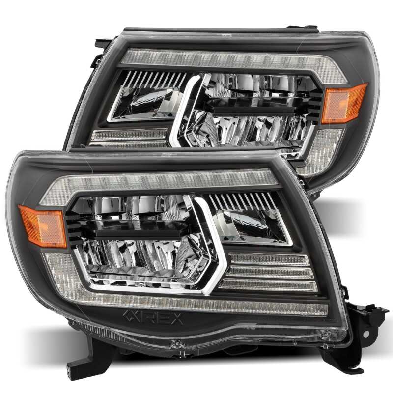 AlphaRex 880735 05-11 Toyota Tacoma LUXX Crystal Headlights Plank Style Design Black with Activation Light/DRL