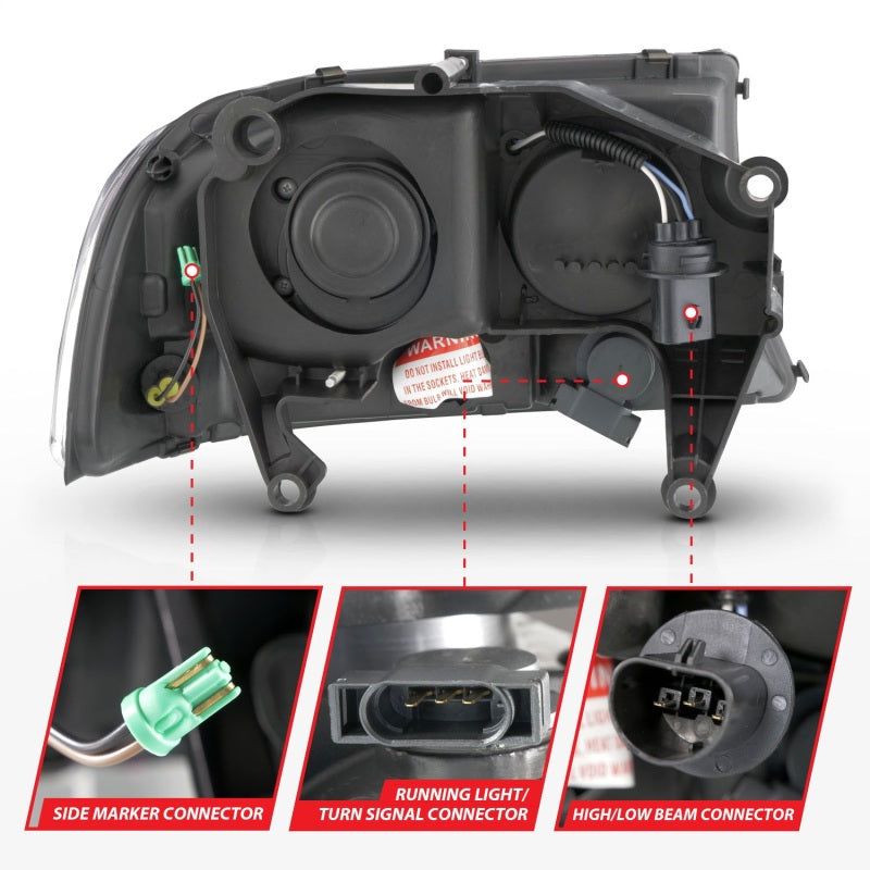 ANZO 1997-2004 Dodge Dakota Crystal Headlights - Plank Style Black