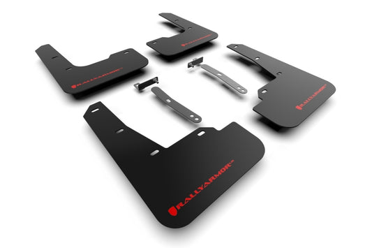 Rally Armor UR Mud Flaps - 2021-2023 Hyundai Elantra, 2022-2023 Hyundai Elantra N - Black/Red Logo - #MF79-UR-BLK-RD
