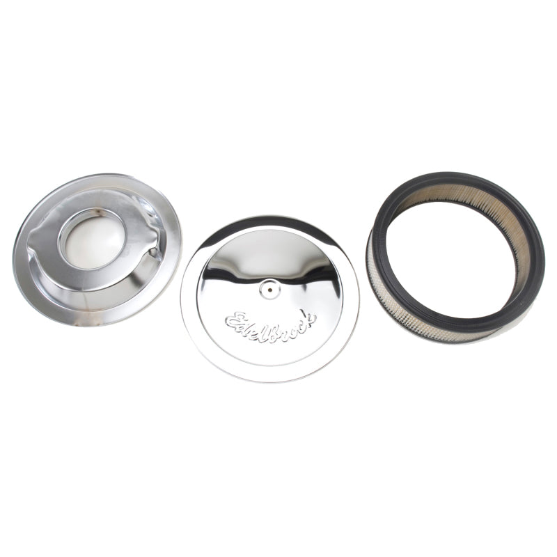 Edelbrock 1221 Pro-Flo Round Air Cleaner 14 x 3-3/4 in Dropped Base Chrome