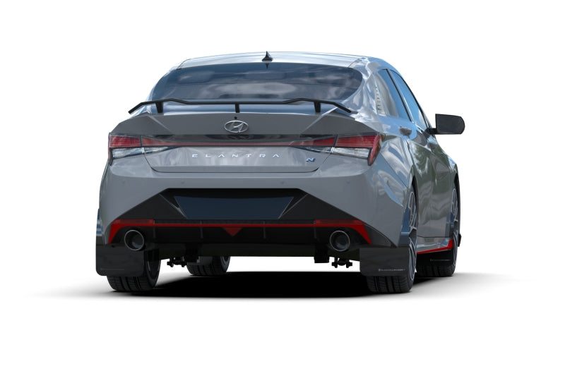 Rally Armor UR Mud Flaps - 2021-2023 Hyundai Elantra, 2022-2023 Hyundai Elantra N - Black/Grey Logo - #MF79-UR-BLK-GRY