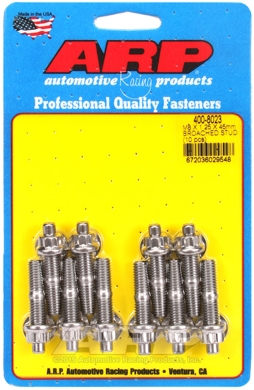 ARP 400-8023 M8 x 1.25 x 45mm Broached 10 Piece Stud Kit