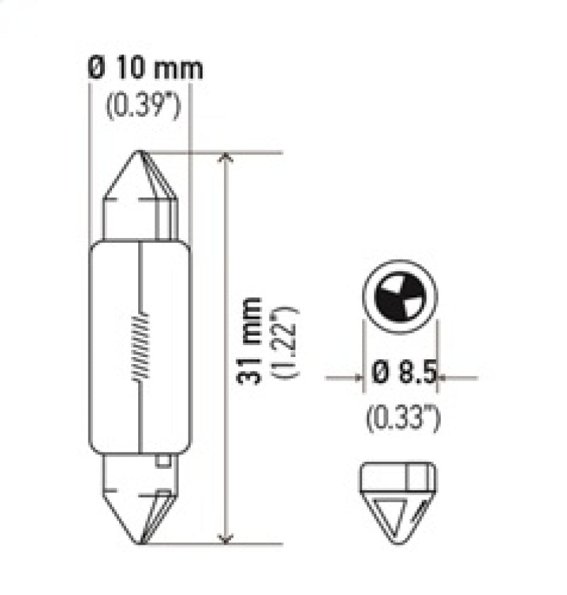 HELLA 6411 Clear 12V 10W 10x41mm T3.25 Festoon Bulb