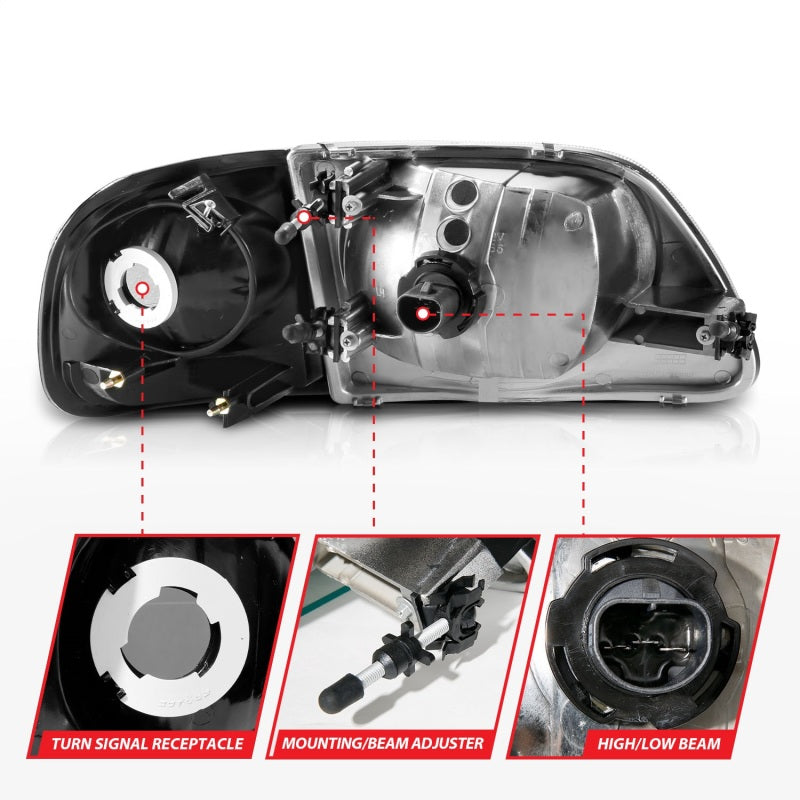 ANZO 1997-2003 Ford F-150 Crystal Headlights - Black w/ Parking