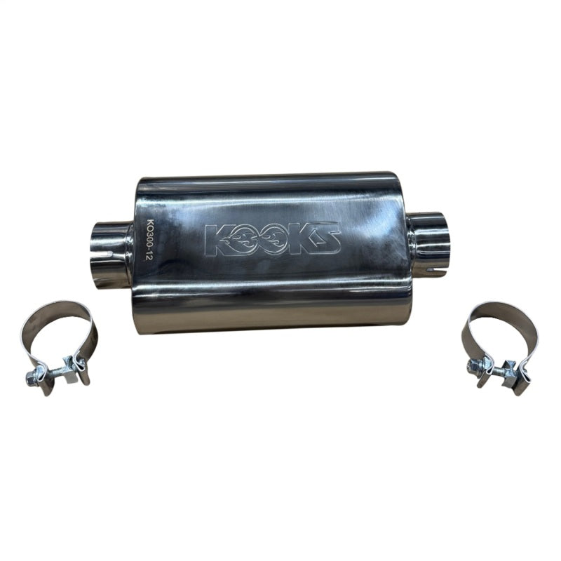 Kooks KO300-12-CI 3in Oval Clamp In Center/Center Muffler 12in Long Body Polished Stainless Steel