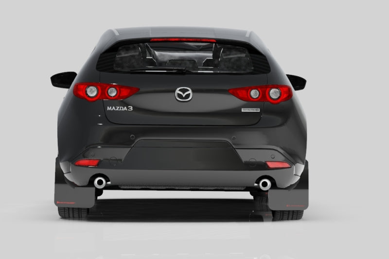 Rally Armor UR Mud Flaps - 2019-2025 Mazda 3 - Black/Red Logo - #MF61-UR-BLK/RD