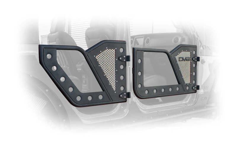 DV8 Offroad Jeep 18+ Wrangler JL / 20+ Gladiator JT Rear Rock Doors w/ Perforated Aluminum Mesh - #RDJL-01R