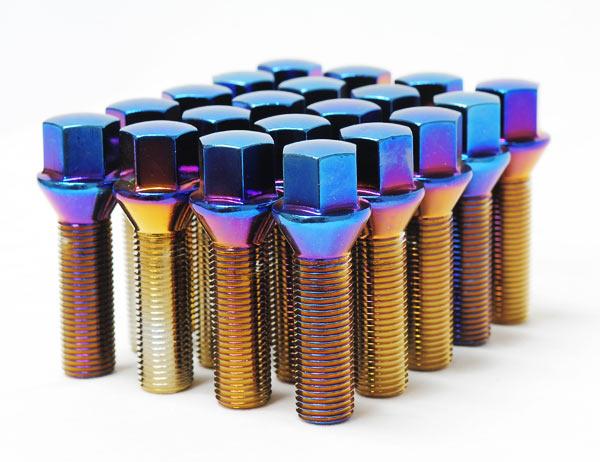 Wheel Mate 40622UN Mevius Lug Bolt Set Blue Neon M12x1.50 40mm 60 Degree Cone Seat - Set of 20