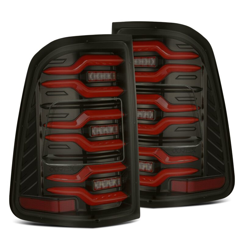 AlphaRex 640050 19-21 Dodge Ram 1500 Luxx-Series LED Tail Lights Black/Red w/Activation Light/Sequential Signal