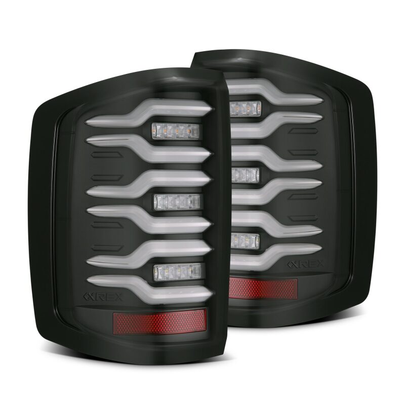 AlphaRex 620030 14-18 Chevrolet Silverado Luxx-Series LED Tail Lights Black w/Activation Light/Sequential Signal