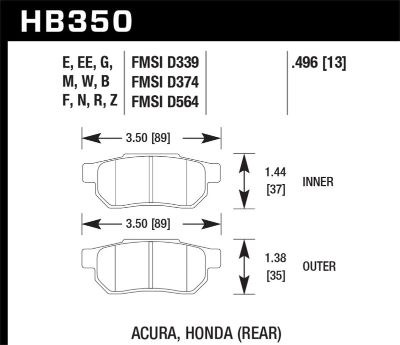Hawk Performance HB350W.496 DTC-30 Motorsport Brake Pads