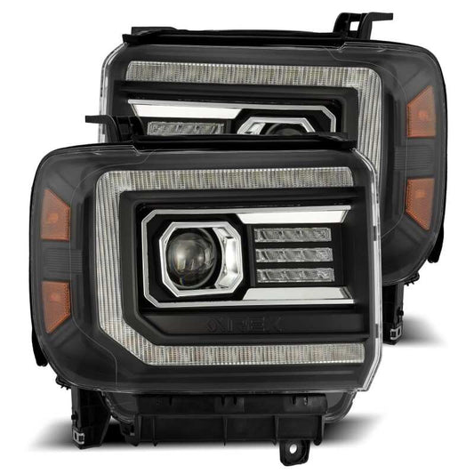 AlphaRex 880615 14-18 GMC Sierra LUXX LED Projector Headlights Plank Style Black w/Activation Light/Sequential Signal/DRL