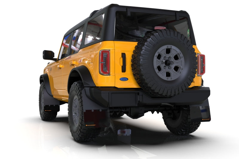 Rally Armor Mud Flaps - 2021-2025 Ford Bronco - RAL Hybrid Blk Flap/Met. Blk - #MF85-RR-PL-MBK