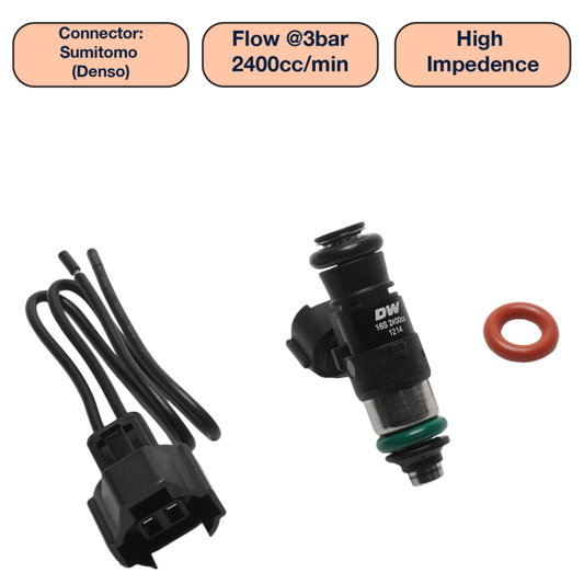 DeatschWerks Universal 2400cc Single Fuel Injector / 34mm Length / 14mm O-Ring Seals