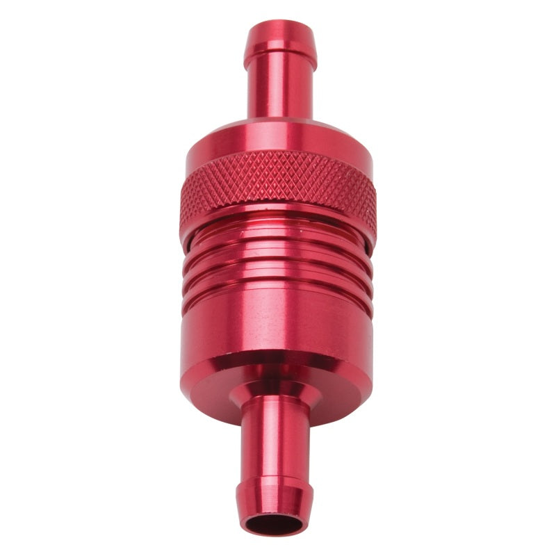 Edelbrock 8139 Fuel Filter Aluminum 3 in x 01/ 1/8 in 3/8 in Inlet/Outlet Red
