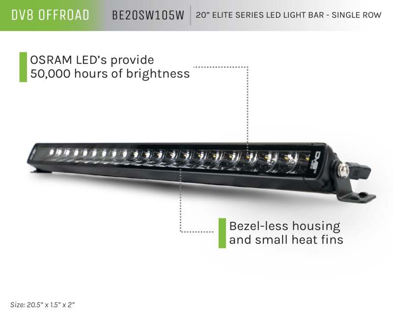 DV8 Offroad 20in Elite Series Light Bar 105W LED - Single Row - #BE20SW105W