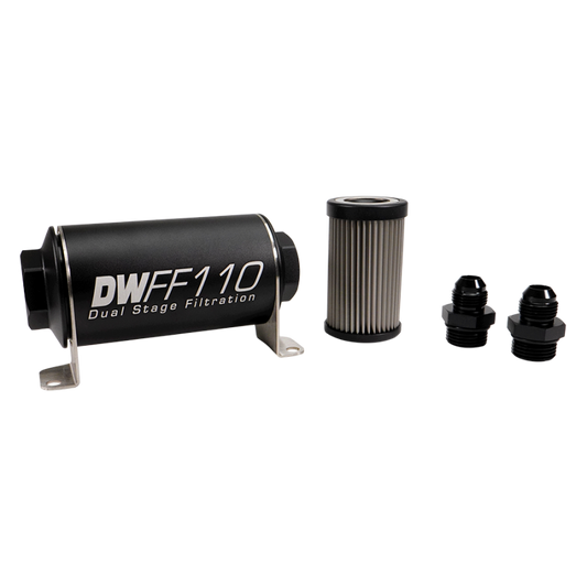 DeatschWerks Stainless Steel 8AN 5 Micron Universal Inline Fuel Filter Housing Kit (110mm)