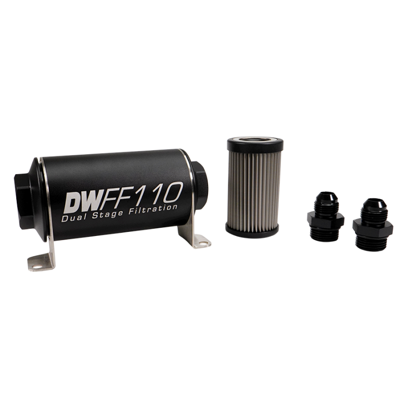 DeatschWerks Stainless Steel 8AN 100 Micron Universal Inline Fuel Filter Housing Kit (110mm)
