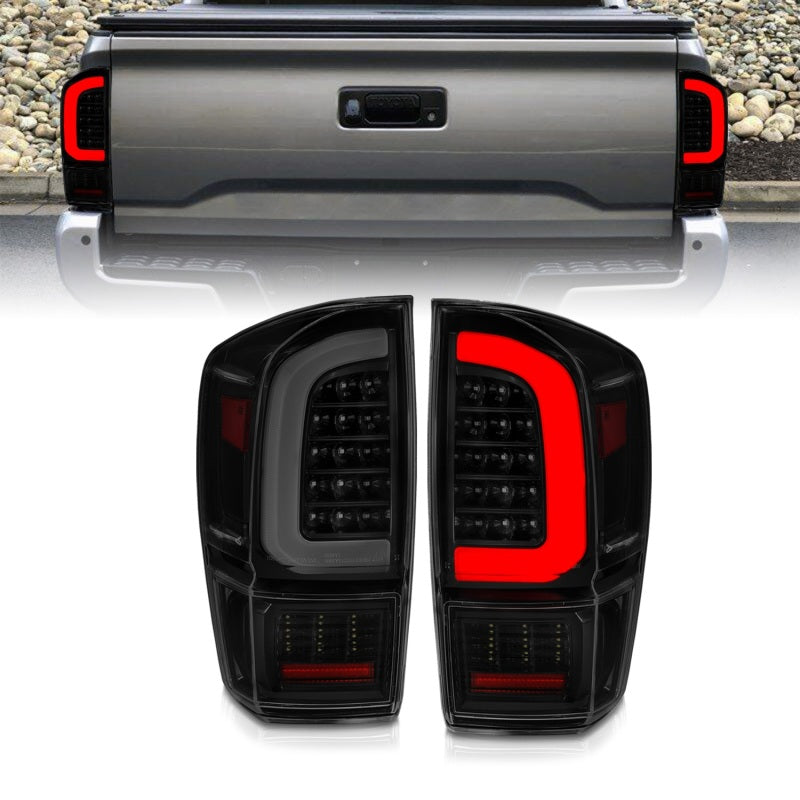 ANZO 16-23 Toyota Tacoma LED Tail Lights - w/ Light Bar Sequential Black Housing & Smoke Lens