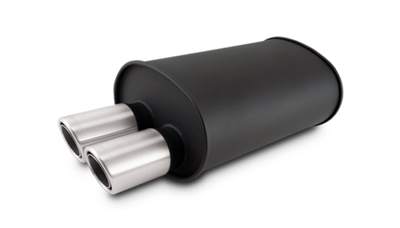 Vibrant STREETPOWER Blk Oval Muffler w/Dual Offset Tip 3in Inlet ID 3in Tip OD