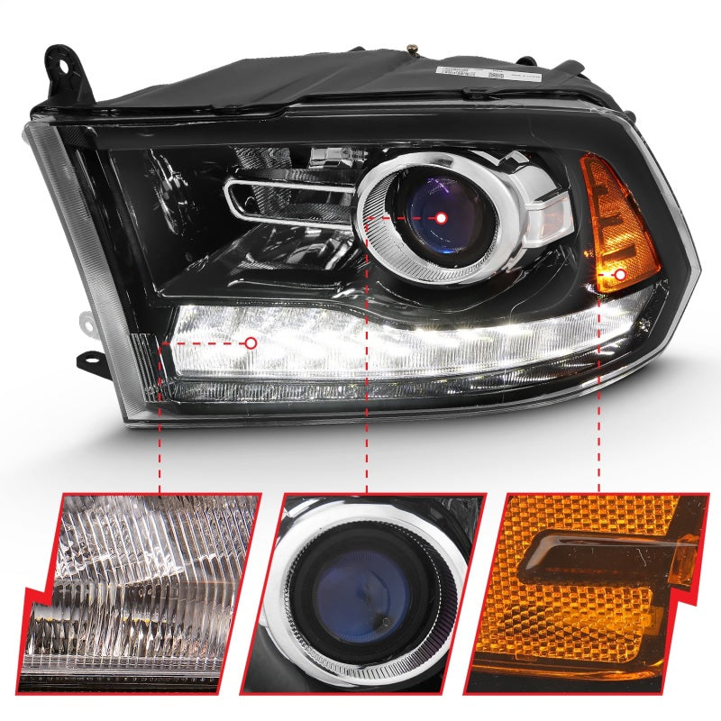 ANZO 2011-2018 RAM 1500 LED Projector Headlights - Plank Style Switchback Gloss Black (OE Style) (For All Models)