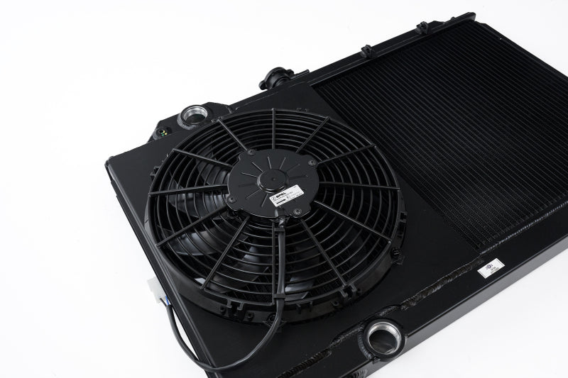 CSF 7075B Radiator w/12in Fan & Shroud/-16AN - Black for 01-07 Mitsubishi Evo 7