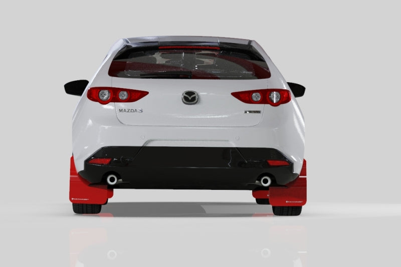 Rally Armor UR Mud Flaps - 2019-2025 Mazda 3 - Black/Red Logo - #MF61-UR-BLK/RD
