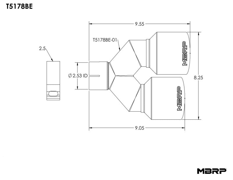 MBRP Burnt End Tip 2.5 ID Dual 4 OD Out 9.5 length Single-Wall Driver
