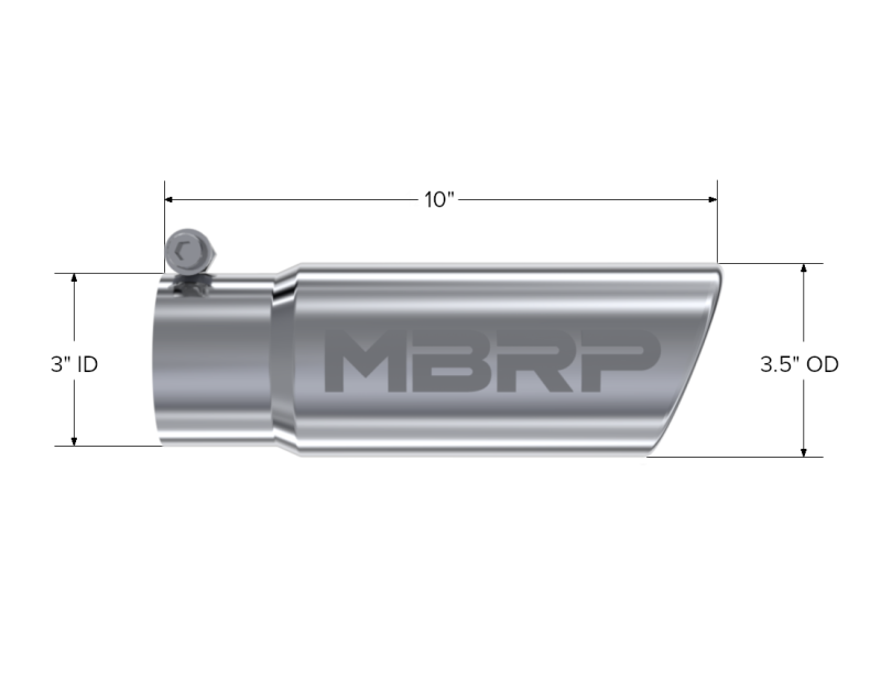 MBRP T5115 Exhaust Tip - 3.5" OD Angled Rolled End 3" inlet 10" length | T304 Stainless
