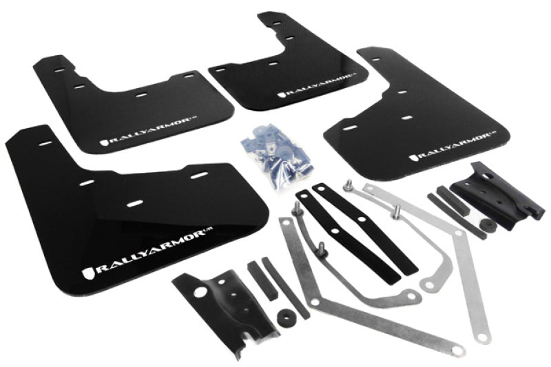 Rally Armor UR Mud Flaps - 2014-2019 Ford Fiesta - Black/White Logo - #MF29-UR-BLK/WH
