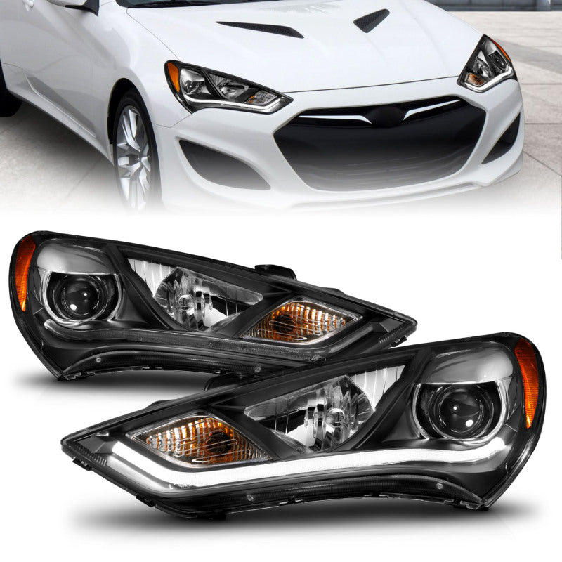 ANZO 2013-2016 Hyundai Genesis Projector Headlights w/ Plank Style Design Black (HID Compatible)