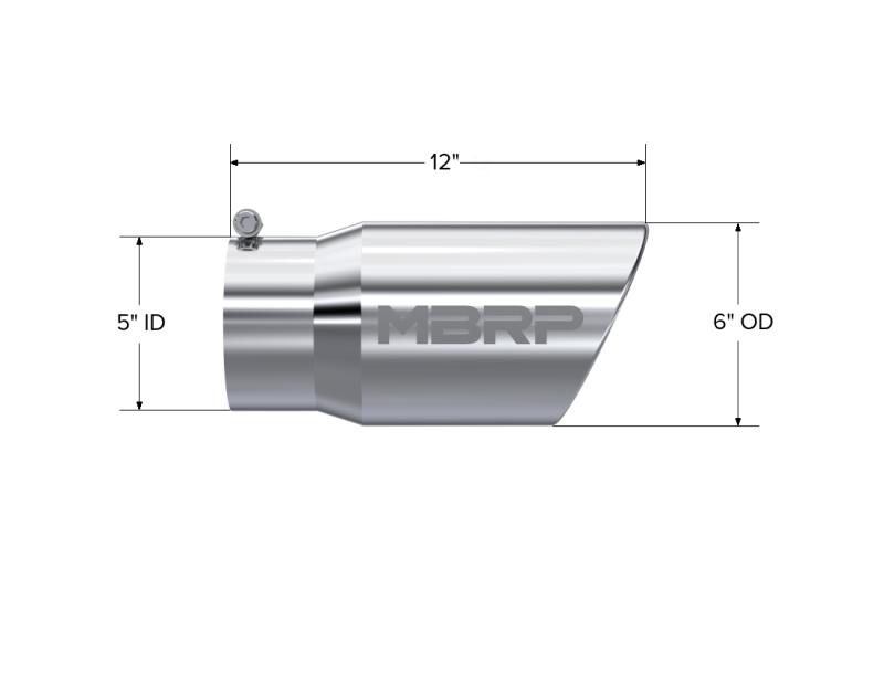 MBRP T5075 Exhaust Tip - 6" OD Angled Rolled End 5" inlet 12" length | T304 Stainless