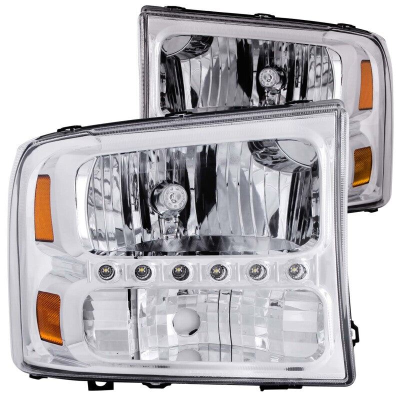 ANZO 1999-2004 Ford F-250 Super Duty Crystal Headlights - Chrome w/ LED 1PC