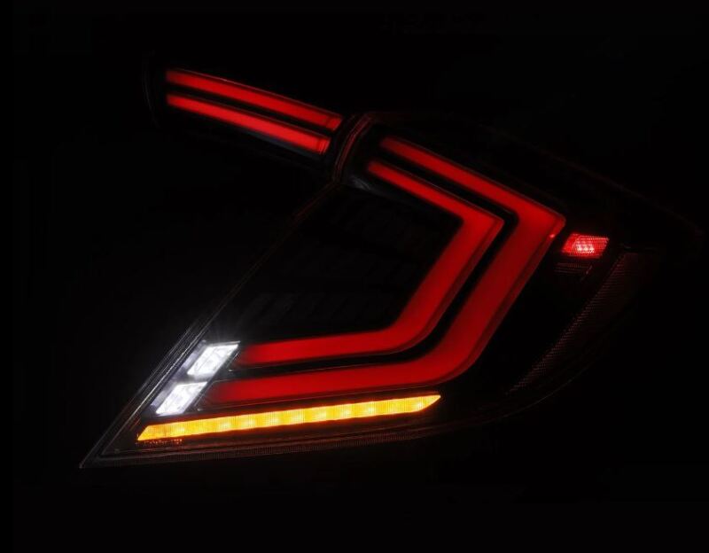 AlphaRex 676020 16-21 Honda Civic Hatchback / Type-R FK8 Nova-Series LED Tail Lights (Pair) - Black