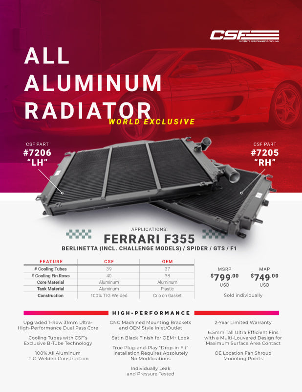 CSF 7206 High Performance All-Aluminum Radiator - Left for Ferrari F355