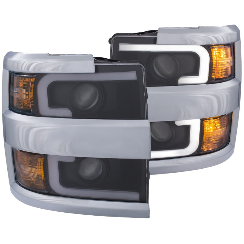 ANZO 2015-2019 Chevrolet Silverado 2500 HD LED Projector Headlights - Switchback Black (Chrome Trim) (Halogen Models Only)