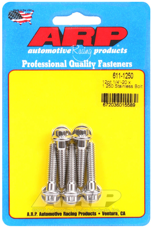 ARP 611-1250 1/4in-20 x 1.250in 12pt SS Bolts (5/pkg)
