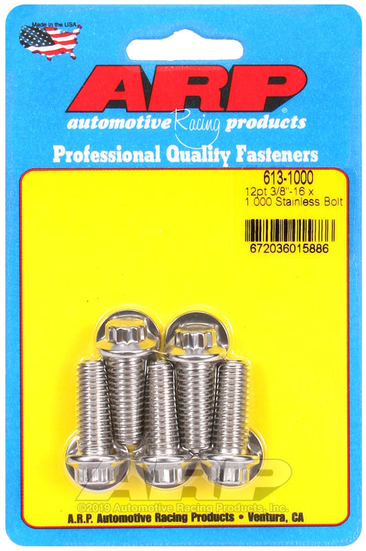 ARP 613-1000 3/8in-16 x 1.000in 12pt SS Bolts (5/pkg)
