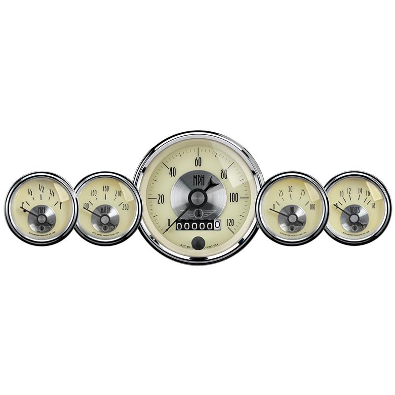 AutoMeter 2002 Prestige Antique Ivory 5-Piece Gauge Kit Electric Speedometer with Wheel Odometer